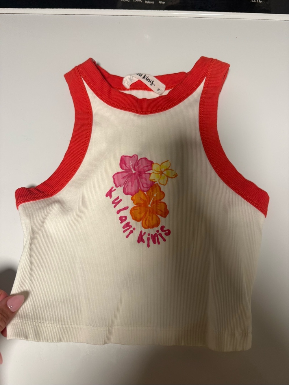 Kulani Kinis Cream Tank Top with Red Trim and Floral Print